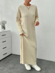 Акція на Плаття в'язане довге осіннє тепле жіноче SHEIN GD-00134657 One Size Світло-бежеве від Rozetka