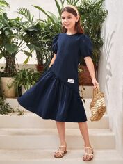 Акція на Підліткова літня сукня для дівчинки SHEIN GD-00119032 146-152 см Темно-синя від Rozetka
