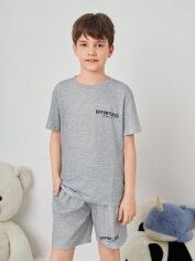 Акція на Підліткова літня піжама для хлопчика SHEIN GD-00136421 146 см Світло-сіра від Rozetka