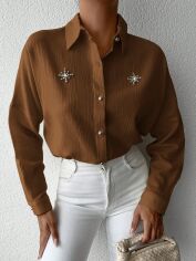 Акція на Сорочка оверсайз жіноча SHEIN GD-00149164 S Темно-коричнева від Rozetka