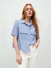 Акція на Сорочка бавовняна жіноча SHEIN GD-00149683 S Блакитна від Rozetka