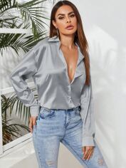 Акція на Сорочка оверсайз жіноча SHEIN GD-00150147 S Сіра від Rozetka