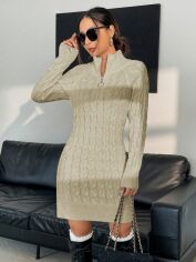 Акція на Плаття в'язане коротке зимове тепле жіноче SHEIN GD-00149633 S Сіро-бежеве від Rozetka