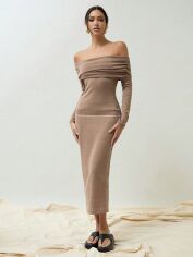 Акція на Плаття міді літнє жіноче SHEIN GD-00150248 S Сіро-бежеве від Rozetka
