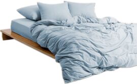 Акція на Простирадло на гумці MirSon Soft Touch of Satin 019 Gray-blue 180x200 см від Rozetka