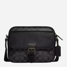 Акція на Сумка крос-боді чоловіча з натуральної шкіри маленька Coach Hudson Crossbody Bag In Signature Canvas BG-COA-92 Чорна від Rozetka