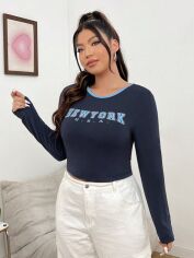 Акція на Лонгслів довгий жіночий SHEIN GD-00135619 XL Темно-синій від Rozetka