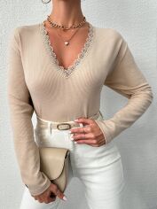 Акція на Лонгслів довгий жіночий SHEIN GD-00106407 XS Бежевий від Rozetka