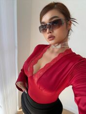 Акція на Лонгслів довгий жіночий SHEIN GD-00134956 XL Червоний від Rozetka