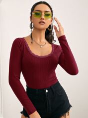 Акція на Лонгслів довгий жіночий SHEIN GD-00129878 XL Бордовий від Rozetka