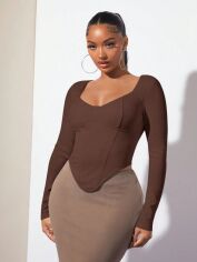 Акція на Лонгслів довгий жіночий SHEIN GD-00105254 S Коричневий від Rozetka