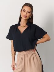 Акція на Блузка жіноча ISSA PLUS 15161 2XL Чорна від Rozetka