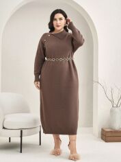 Акція на Плаття в'язане міді зимове тепле жіноче SHEIN GD-00120848 XL Сіро-коричневе від Rozetka