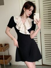 Акція на Плаття на запах коротке літнє жіноче SHEIN GD-00147038 M Чорне від Rozetka