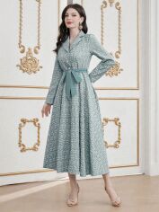 Акція на Плаття-сорочка вечірнє міді осіннє жіноче SHEIN GD-00146953 M Сіро-блакитне від Rozetka