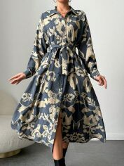 Акція на Плаття-сорочка міді літнє жіноче SHEIN GD-00149449 S Темно-сіре від Rozetka