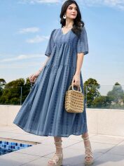 Акція на Плаття міді літнє жіноче SHEIN GD-00149511 S Сіро-синє від Rozetka