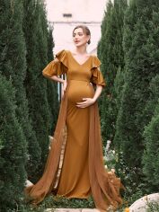 Акція на Плаття для вагітних вечірнє довге літнє SHEIN GD-00149696 S Коричневе від Rozetka