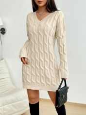 Акція на Плаття в'язане коротке зимове тепле жіноче SHEIN GD-00149217 S Кремове від Rozetka
