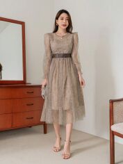 Акція на Плаття міді літнє жіноче SHEIN GD-00152565 XL Бежеве від Rozetka