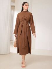 Акція на Плаття міді осіннє жіноче SHEIN GD-00152265 XL Коричневе від Rozetka