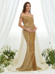 Акція на Плаття для вагітних вечірнє довге літнє SHEIN GD-00152676 XL Світло-бежеве від Rozetka