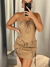 Акція на Плаття джинсове коротке літнє жіноче SHEIN GD-00153295 XS Світло-бежеве від Rozetka