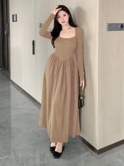 Акція на Плаття довге осіннє жіноче SHEIN GD-00152105 XL Світло-бежеве від Rozetka