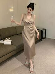 Акція на Плаття міді літнє жіноче SHEIN GD-00152348 XL Світло-бежеве від Rozetka