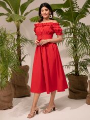 Акція на Плаття міді осіннє жіноче SHEIN GD-00153171 XS Червоне від Rozetka