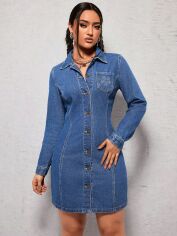 Акція на Плаття-сорочка джинсове коротке осіннє жіноче SHEIN GD-00153405 XS Синє від Rozetka