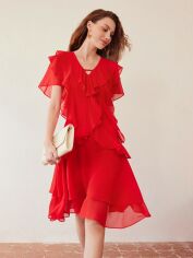 Акція на Плаття вечірнє міді літнє жіноче SHEIN GD-00153811 XS Червоне від Rozetka
