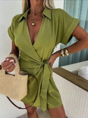 Акція на Плаття на запах коротке літнє жіноче SHEIN GD-00153868 XS Світло-зелене від Rozetka