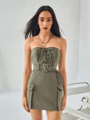 Акція на Плаття джинсове коротке літнє жіноче SHEIN GD-00155608 M Хакі від Rozetka