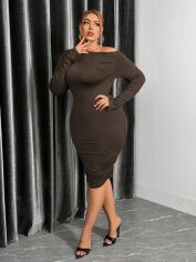 Акція на Плаття вечірнє міді літнє жіноче SHEIN GD-00162742 XL Коричневе від Rozetka