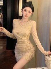 Акція на Плаття коротке літнє жіноче SHEIN GD-00163308 XS Кремове від Rozetka