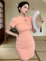 Акція на Плаття коротке літнє жіноче SHEIN GD-00154062 2XL Світло-рожеве від Rozetka