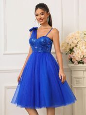 Акція на Плаття вечірнє міді літнє жіноче SHEIN GD-00153554 XS Синє від Rozetka