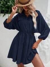 Акція на Плаття-сорочка міді літнє жіноче SHEIN GD-00156086 XS Темно-синє від Rozetka