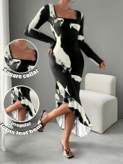 Акція на Плаття довге літнє жіноче SHEIN GD-00156067 XL Чорно-біле від Rozetka