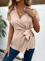Акція на Блузка жіноча SHEIN GD-00153421 XS Світло-бежева від Rozetka