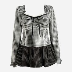 Акція на Блузка жіноча SHEIN GD-00131705 XL Чорна з білим від Rozetka