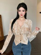 Акція на Блузка жіноча SHEIN GD-00149579 S Бежева від Rozetka