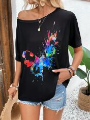 Акція на Футболка жіноча SHEIN GD-00146807 M Чорна від Rozetka