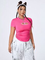 Акція на Футболка жіноча SHEIN GD-00137297 XL Рожева від Rozetka