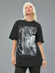 Акція на Футболка жіноча SHEIN GD-00131047 L Чорна від Rozetka