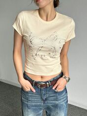 Акція на Футболка жіноча SHEIN GD-00152751 XL Кремова від Rozetka