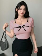 Акція на Футболка жіноча SHEIN GD-00150997 S Світло-рожева від Rozetka