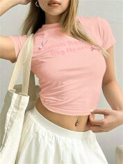 Акція на Футболка жіноча SHEIN GD-00153688 XS Світло-рожева від Rozetka