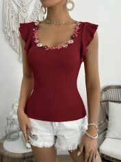 Акція на Футболка жіноча SHEIN GD-00153846 XS Бордова від Rozetka